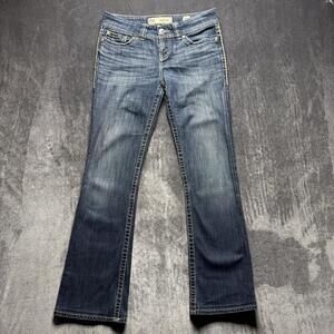 BKE Addison Bootcut Jeans Womens 28R Blue Medium Wash Low Rise Distressed Denim